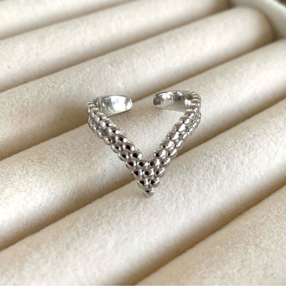 Beaded ring v shaped ring sterling sterling silver ring silver ring - Picture 2 of 4